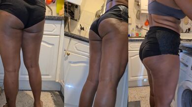 Big booty Latina in micro shorts baking in the kitchen