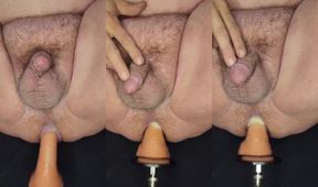 Busting chubby asshole with 9 inch dildo on anal fuck machine