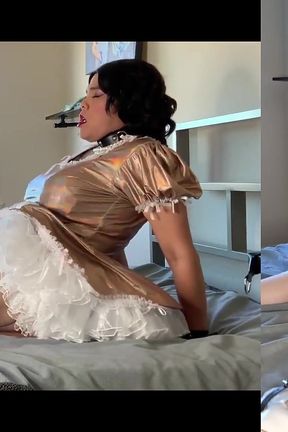 Sissy Maid Rides Her Doll in Chastity and Has a Sissygasm