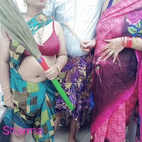 XXX Beautiful Indian aunty shared his husband with maid!! Desi latest 2024 hot threesome sex