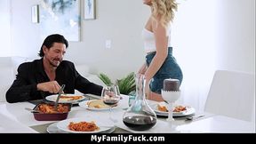 Hot Little Stepdaughter Sucking Her Stepdad'_s Cock Under the Table - Myfamilyfuck