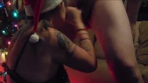 Slutty Santa's lil helper gets stuck under tree!? And gets fucked!