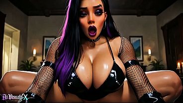 Goth Latina in Haunted Mansion - Blowjob, Titfuck &amp_ Creampie (4K AI Generated)