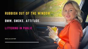 Luxury Leather Brat | Smoking in My BMW in Tight Satin & Heels - Miss Lulu Leather - 4K