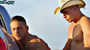 Manly cowboy fucks BFF's analhole outdoors when car breaks down