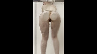 Tiny Tits & Fat Ass On Shower Glass