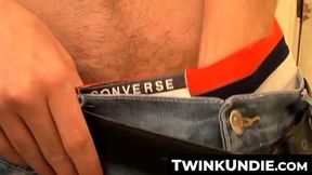 TwinkUndie.com - Solo twink Billy's teasing strokes lead to bursting cream and hot cu