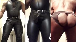 leather lycra masked dad poses & strips & flex