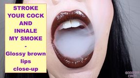 STROKE YOUR COCK AND INHALE MY SMOKE - GLOSSY BROWN LIPS CLOSE-UP