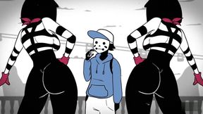 Mime And Dash Fuck In Black And White Cartoon Threesome For Money
