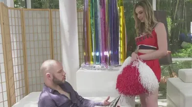 Shemale Cheeleader Ivory Masturbates While Having Bareback Sex