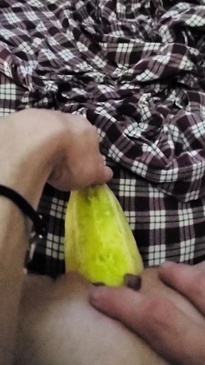 Redhead with a monster cucumber