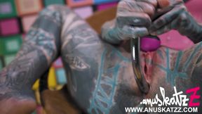 Solo Anal Masturbation - Pink Lace Corset and Steel Toy