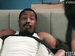 Tiny black stepdaughter helps her injured BBC stepdad by blowing and riding him