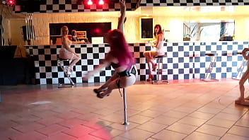 Noochka seduces Marie Lumacarie &amp_ Lety Howl with an incredible demonstration of Pole Dance to end with a Lesbian threesome and a fountain of Squirt!