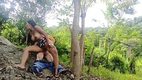Old man seduces his own busty stepdaughter in the wild