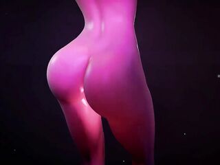 3D sexy Asian stripper undressed her giant bazookas show her big ass