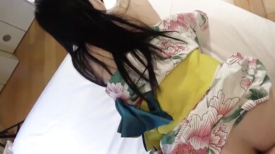 Black-haired Japanese cowgirl POV creampie fucked raw shaved pussy