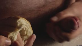 Australian Baker Jerks his load and plays with bread