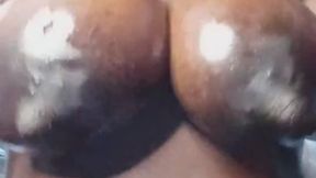 Jiggling my big oily lactating tits