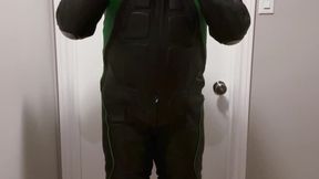 Smitizen Gas Mask in Motorcycle Leathers