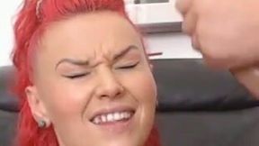 Lusty amateur redhead gives nice blowjob and gets messy cumshot