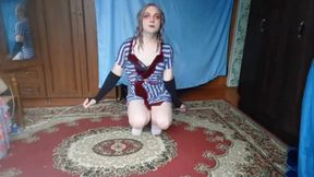 Cute Femboy Twirling Hair While Lying on Bed