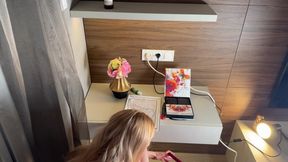 Amazingly Beautiful Hot Blonde with Nice Legs and Hairy Pussy Takes Her Lace Panties off to Show Bottom Camera