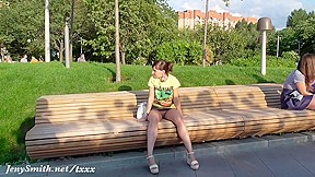 Public park up skirt pussy flash by Jeny Smith