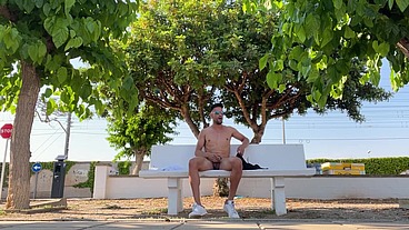 Fully naked on the park bench