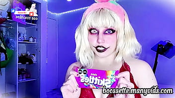 Deranged perverted freak indulges in reckless sugar-craving depravity: 'Psycho Clown Eating Rainbow-Coloured Delights'