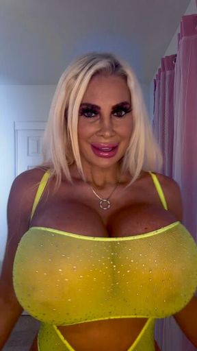 Stripping out of my sexy neon yellow 2 piece bodysuit