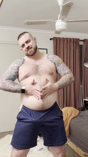 Chubby Bear Plays with His Cock and Belly