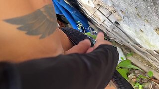 Bareback anal sex with a guy on the ruins of a burnt house, intense and raw