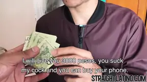 Straight Latino paid to ride big cock bareback and eat jizz