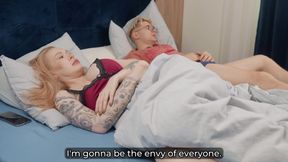 Step Son Creampies Step Mom in Hotel Share Bed Petting!