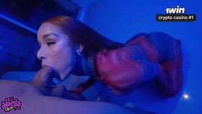 SpiderWoman tears up her admirer and rails him until he spunks - incredible porn!