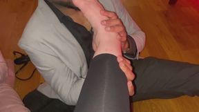 TWO SLAVES WORSHIPPING MISS AATT SWEATY SOLES