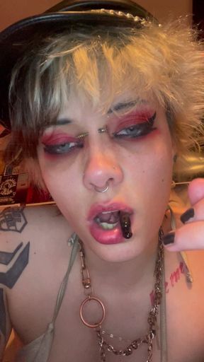 Goth Girl Glitterqueen1999 Stretches Her Button Nose with Ni