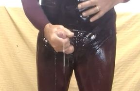Totally slimed in pantyhose, masturbate and cum.