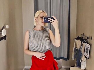 Spying on a blond with a large butt NO PANTY in a public