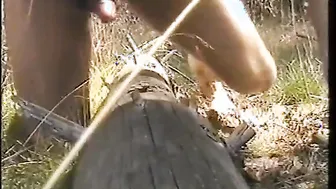 Twink Jerks Off and Cums on Tree Trunk Outdoors