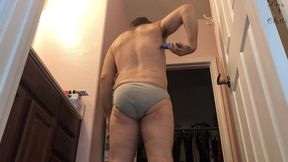 hairy guy n man-thong shaves body