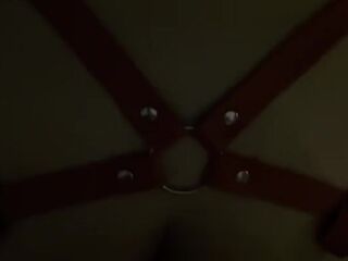 Ardent doggy sex against hotel window, leather cosplay