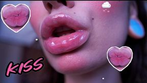 Wet sticky lipgloss kiss