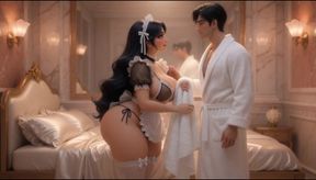 Obedient Maid Pleases Her Young Master (AI generated))
