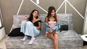 Pair of Stepsisters Play at Being Lesbians Warming up Until They Have Lesbian Sex