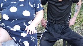 Mother-in-law in a Park Fingering My Dick on a Bench