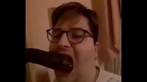 Deepthroat to the fake Big Black Cock