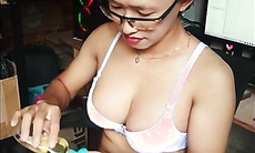 Watch this horny ebony chick hijab-wearing girl jack & jizz like a tramp